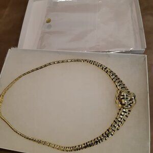 Rachel Glauber 14k Gold Plated with Black Enamel Leopard Head Omega Necklace
